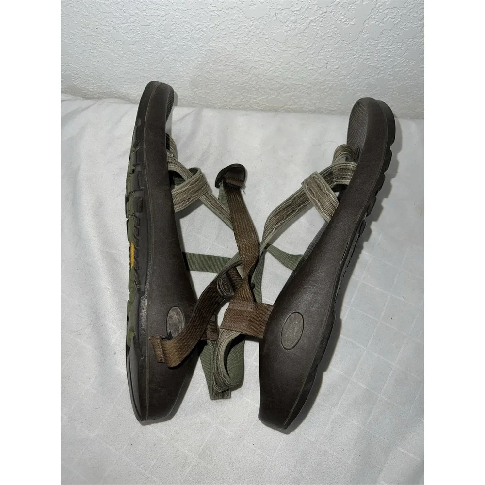 CHACO‎ Z Cloud Brown Green Vibram Sole Sport Toe Loop Sandals Sz 13 Adjustable
